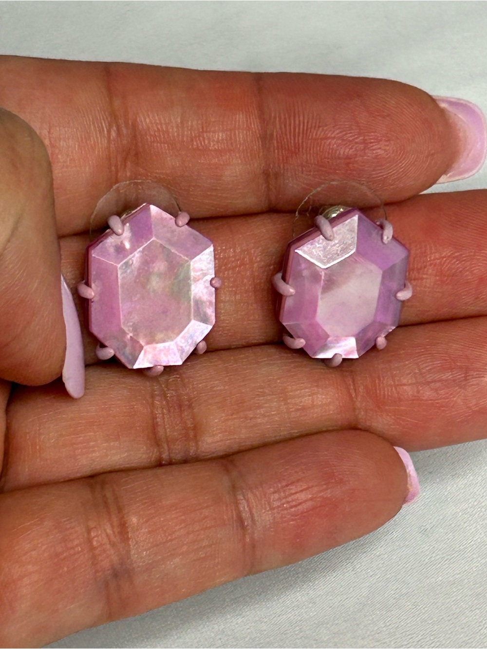 Kendra Scott Morgan Pink Crystal Stud Earrings Lilac Mother of Pearl
